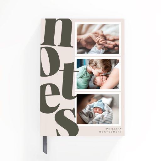 Elegant notebook design with three photos on the cover by Utterly Printable.