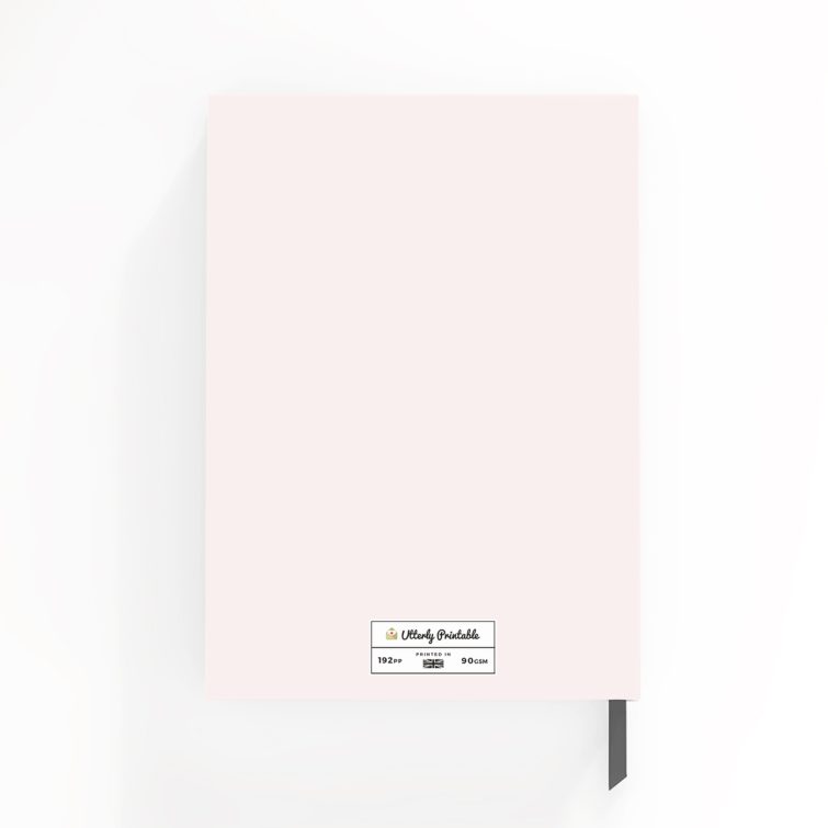 Pink personalised notebook design with one photo and elegant layout for Utterly Printable.