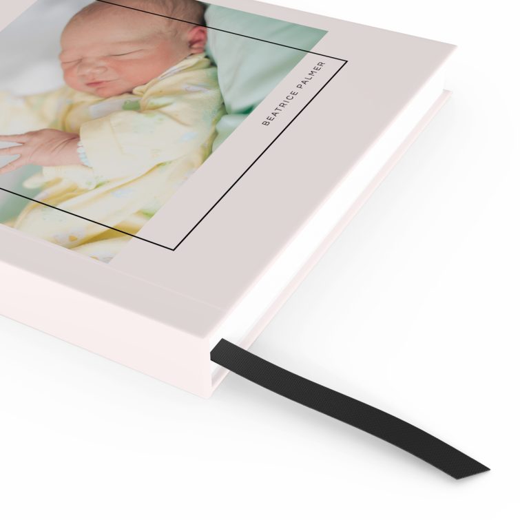 Pink personalised notebook design with one photo and elegant layout for Utterly Printable.