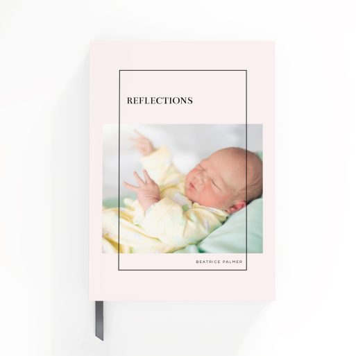 Pink personalised notebook design with one photo and elegant layout for Utterly Printable.