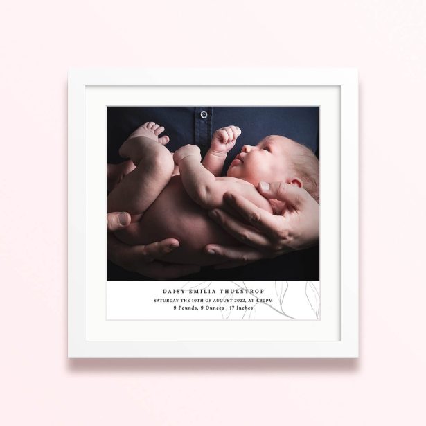 newborn keepsake framed mounted photo print classic design 300x300 square white - Newborn Keepsake