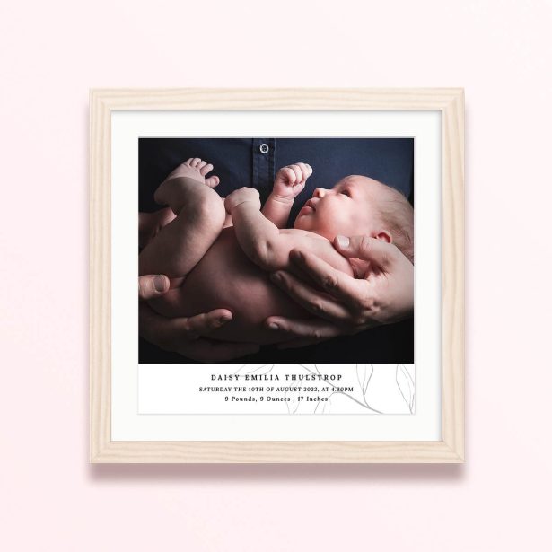 newborn keepsake framed mounted photo print classic design 300x300 square wood - Newborn Keepsake