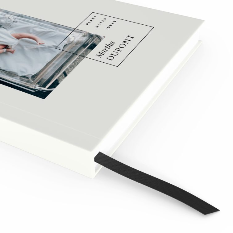 Portrait-oriented personalised notebook cover design with one photo, ideal for jotting down plans, notes, and ideas.