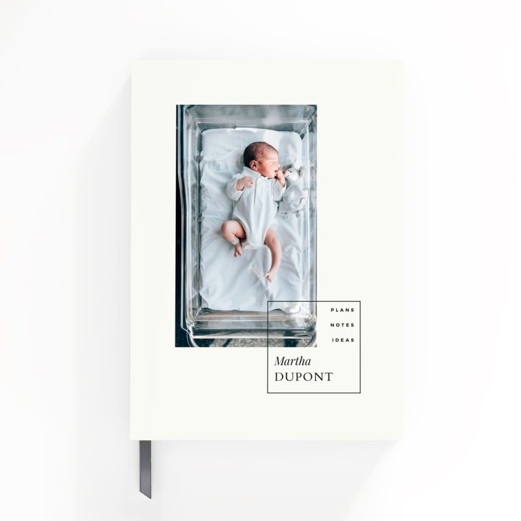 Portrait-oriented personalised notebook cover design with one photo, ideal for jotting down plans, notes, and ideas.