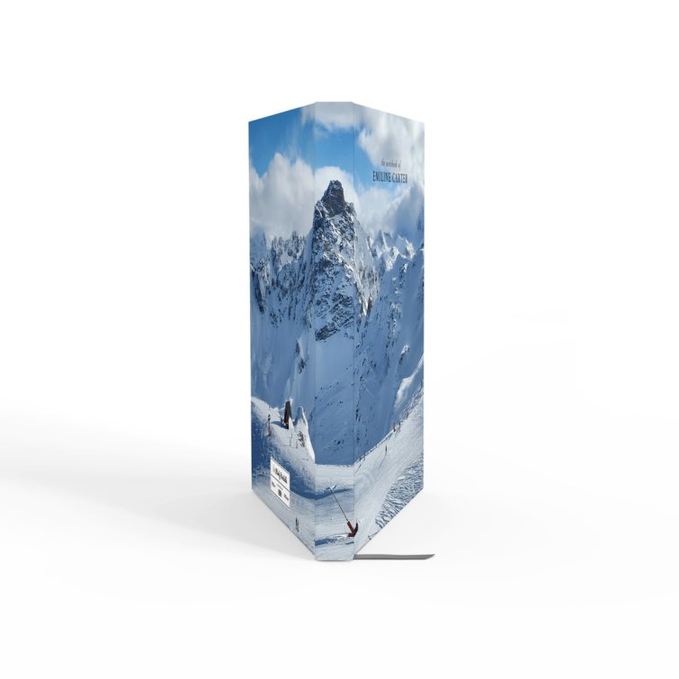 Snowy mountain landscape design for personalised notebooks with 1 photo featuring winter scenery.