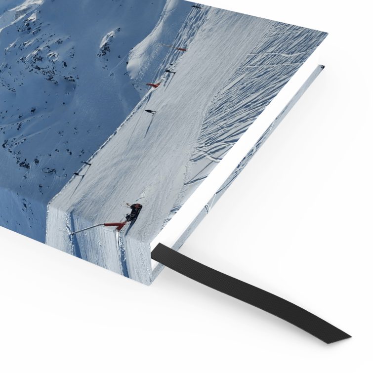 Snowy mountain landscape design for personalised notebooks with 1 photo featuring winter scenery.