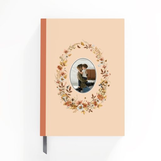 Floral design portrait notebook cover with one photo placeholder.