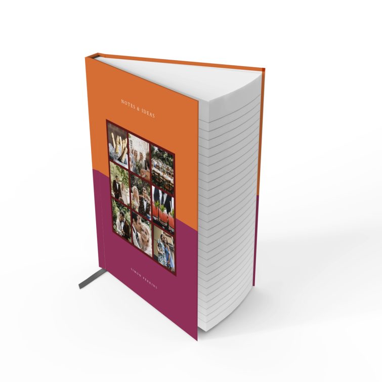 Colourful notebook design with 9 photos on the cover by Utterly Printable.