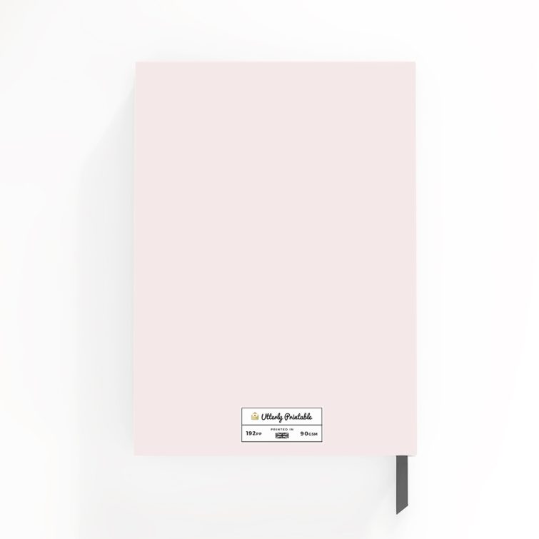 Floral wedding notebook design with one black and white photo on the cover, featuring a pastel pink background.