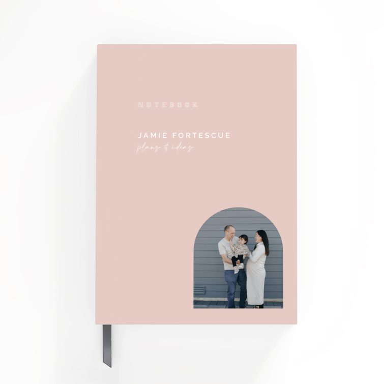 Elegant personalised notebook design with one photo on the cover for custom printing by Utterly Printable UK.