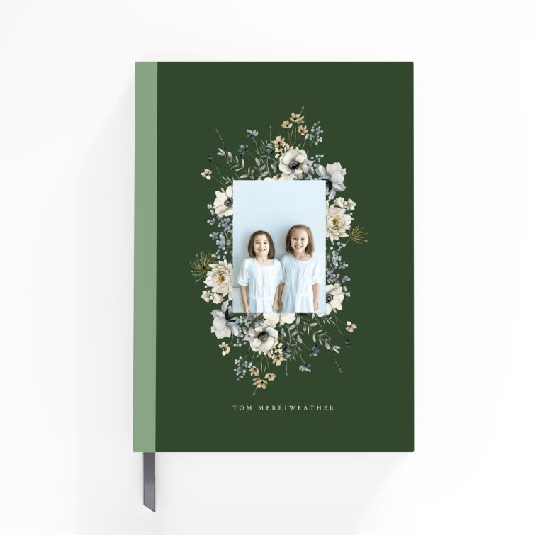 Floral personalised portrait notebook design with one photo on the front cover by Utterly Printable.