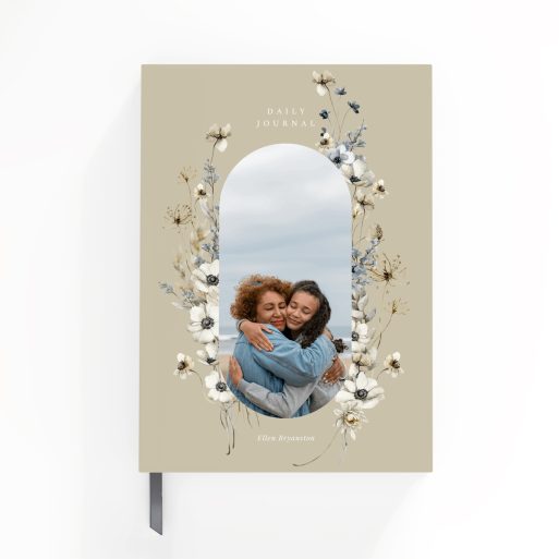 Floral design portrait notebook with one photo on the front cover.