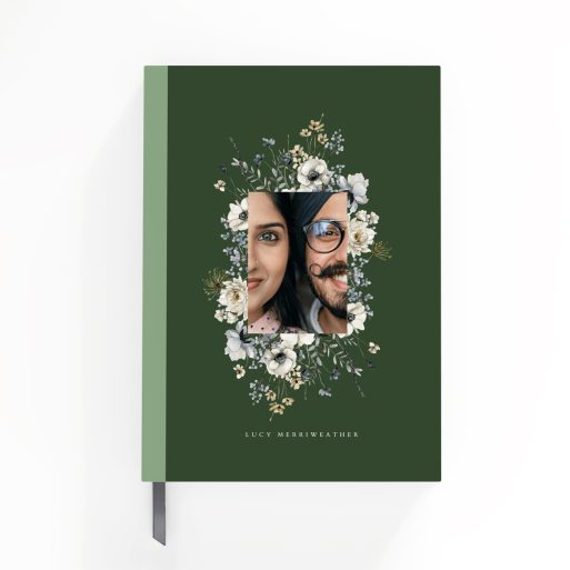 Floral personalised portrait notebooks with one photo on the cover, perfect for custom stationery gifts.