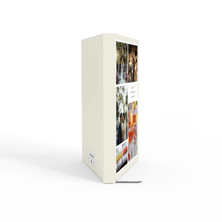 Wedding-themed personalised notebook design with four photos for customisation, portrait orientation.