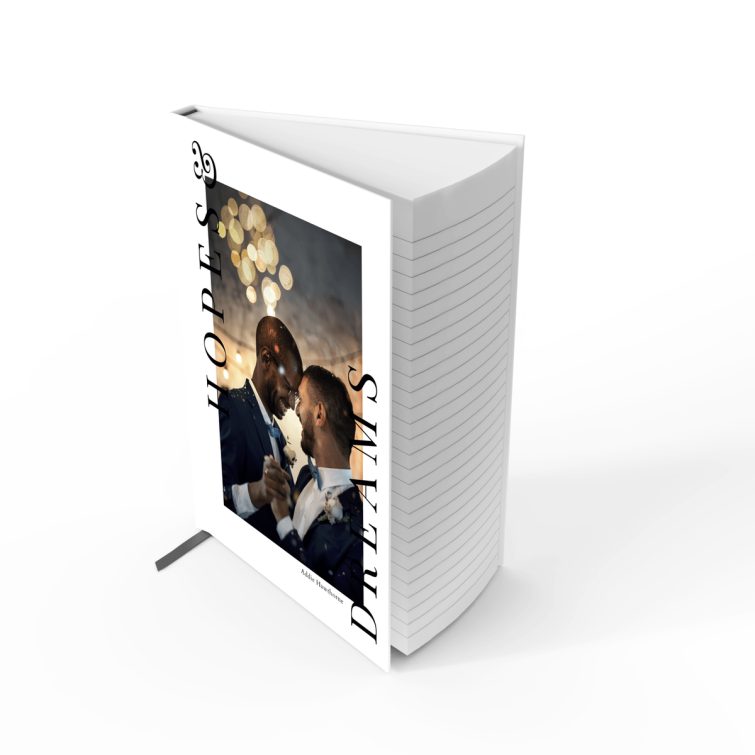 Romantic wedding-themed portrait orientation notebook cover design with one photo and stylish text.