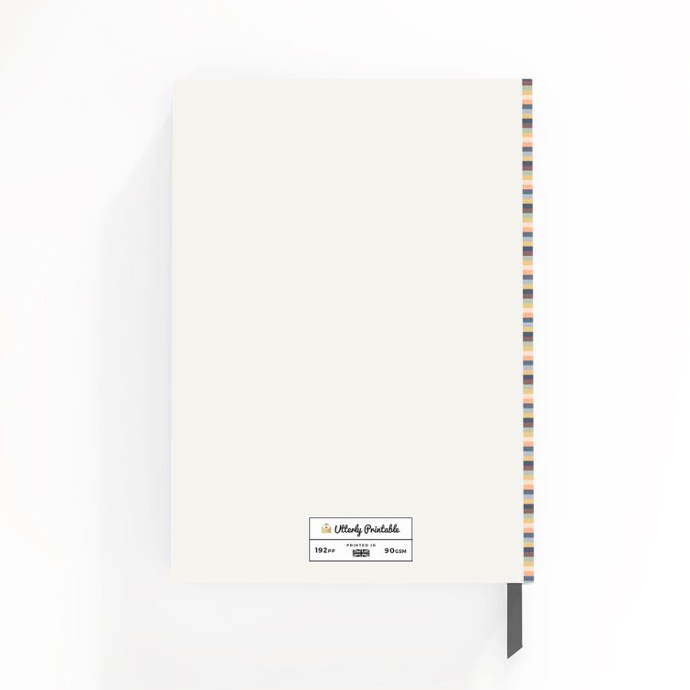 Colourful striped custom notebook design with one photo on the front cover.