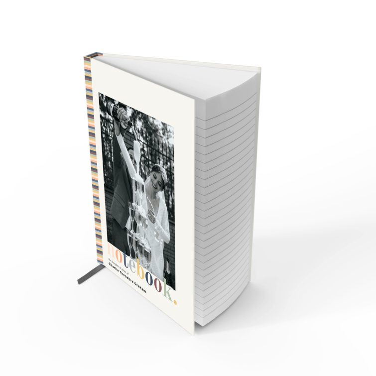 Colourful striped custom notebook design with one photo on the front cover.