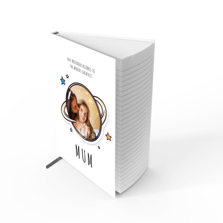 Personalised portrait notebook design with one photo on the cover by Utterly Printable