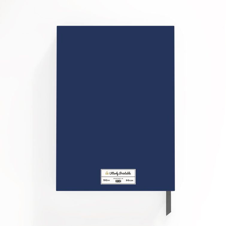 Customisable notebooks design with three photos on the right, navy blue cover, and vertical text spelling "NOTES".