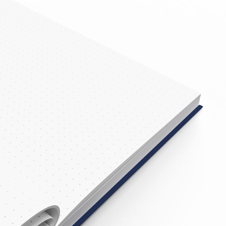 Customisable notebooks design with three photos on the right, navy blue cover, and vertical text spelling "NOTES".