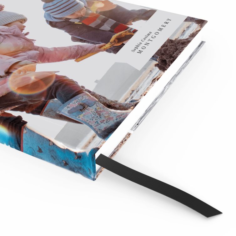 Custom portrait notebook design with three beach-themed photos on the full cover spread.