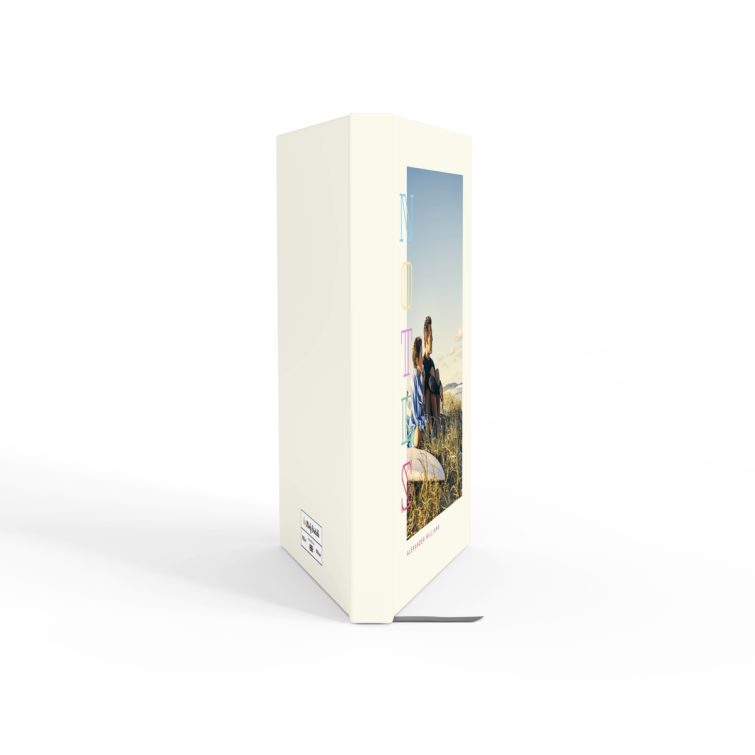 Portrait orientation notebook design with one cover photo and colourful text.