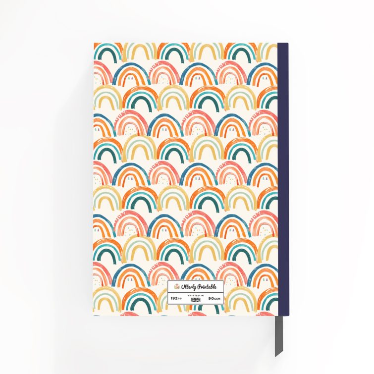 Colourful rainbow pattern notebook cover design with one photo feature.