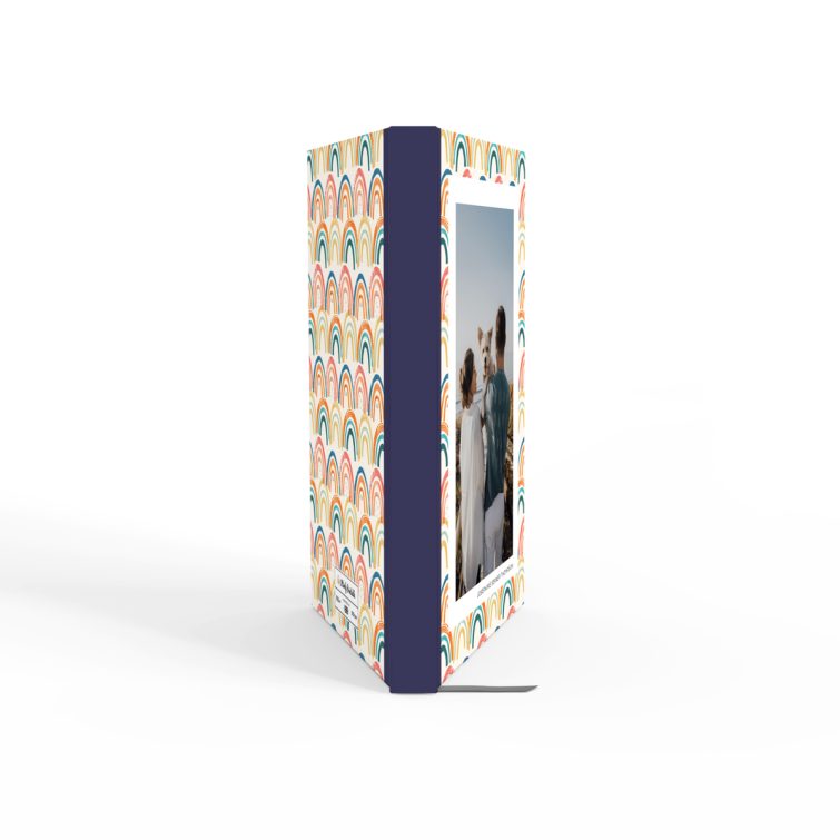 Colourful rainbow pattern notebook cover design with one photo feature.