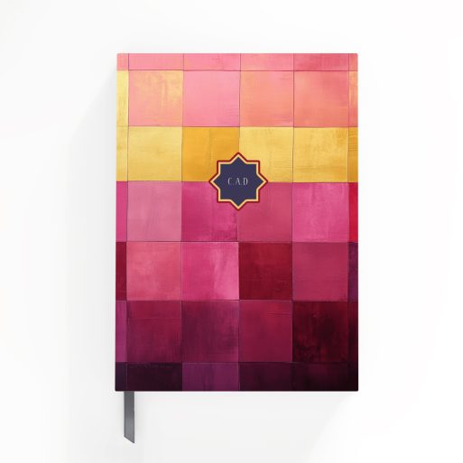 Colourful notebook cover design with geometric pattern and one photo placeholder from Utterly Printable.