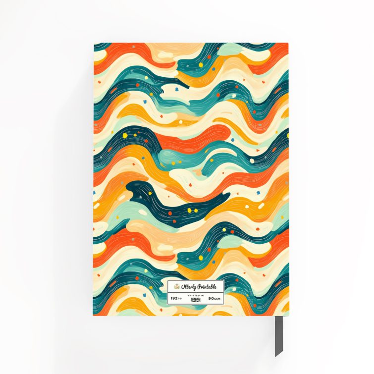 Colourful abstract pattern notebook design with one photo placeholder on the cover.