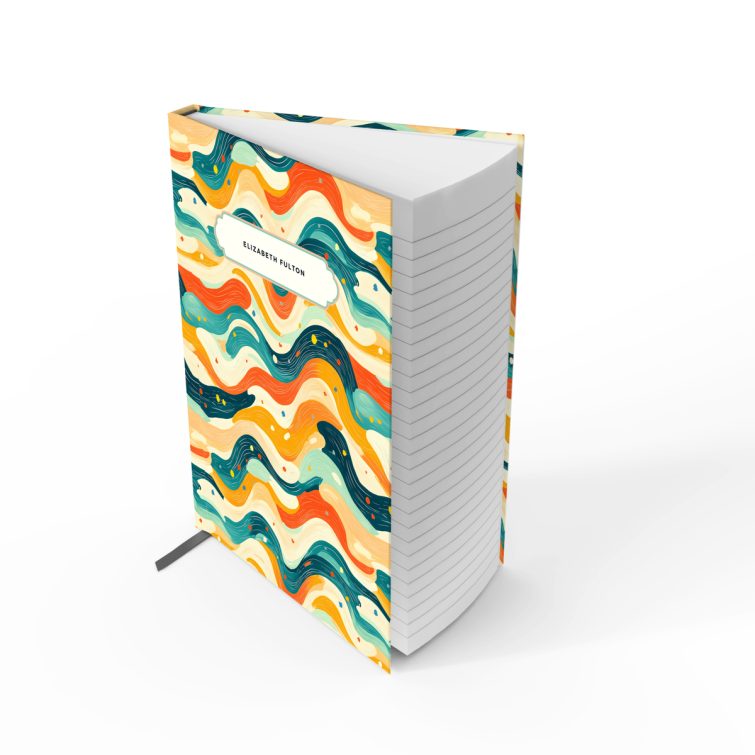 Colourful abstract pattern notebook design with one photo placeholder on the cover.