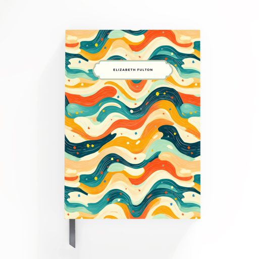 Colourful abstract pattern notebook design with one photo placeholder on the cover.