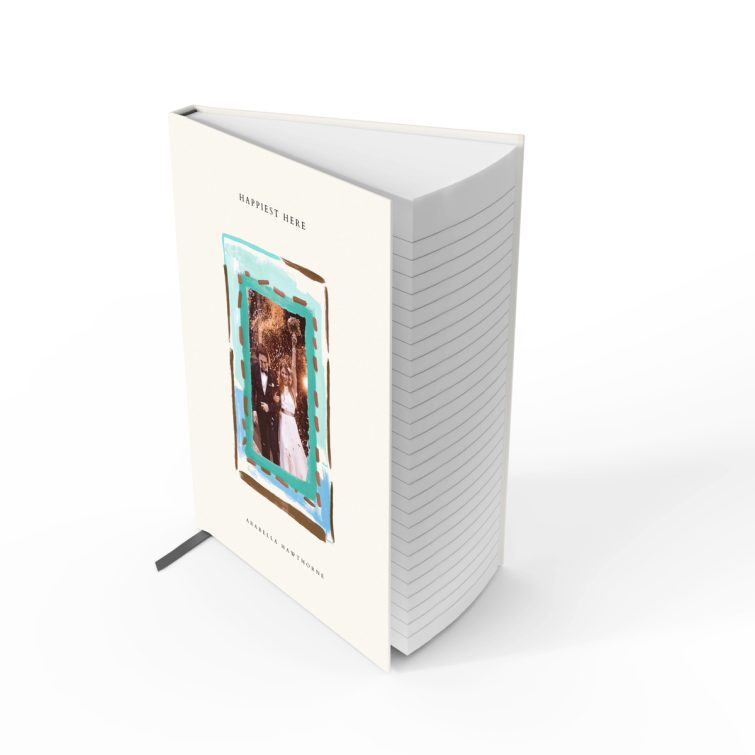 Elegant personalised notebook design with one photo on the cover, featuring custom artwork, from Utterly Printable.