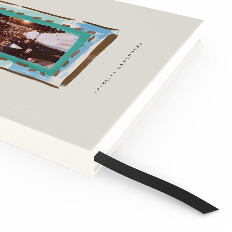 Elegant personalised notebook design with one photo on the cover, featuring custom artwork, from Utterly Printable.