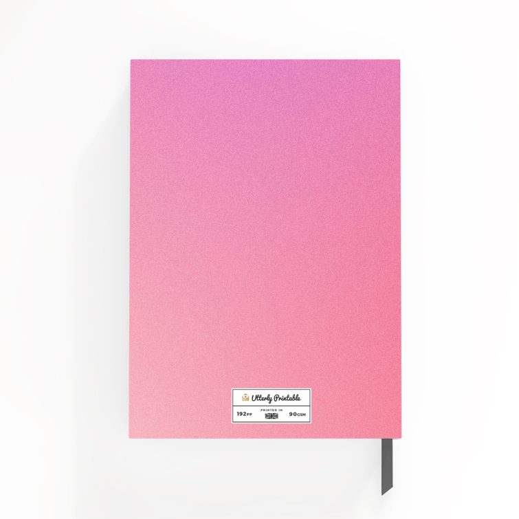 Pink gradient customisable notebook design with one dummy photo placeholder by Utterly Printable.