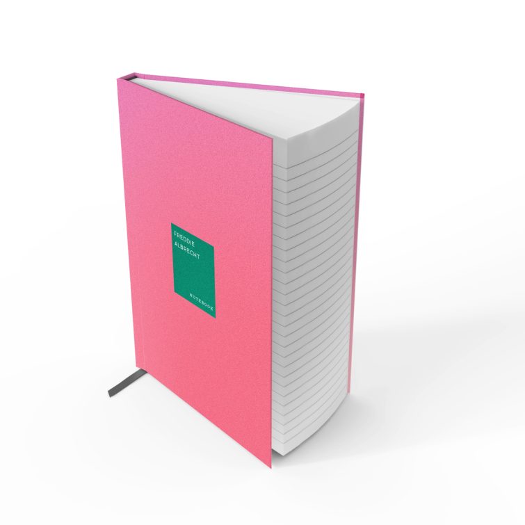 Pink gradient customisable notebook design with one dummy photo placeholder by Utterly Printable.