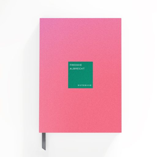 Pink gradient customisable notebook design with one dummy photo placeholder by Utterly Printable.