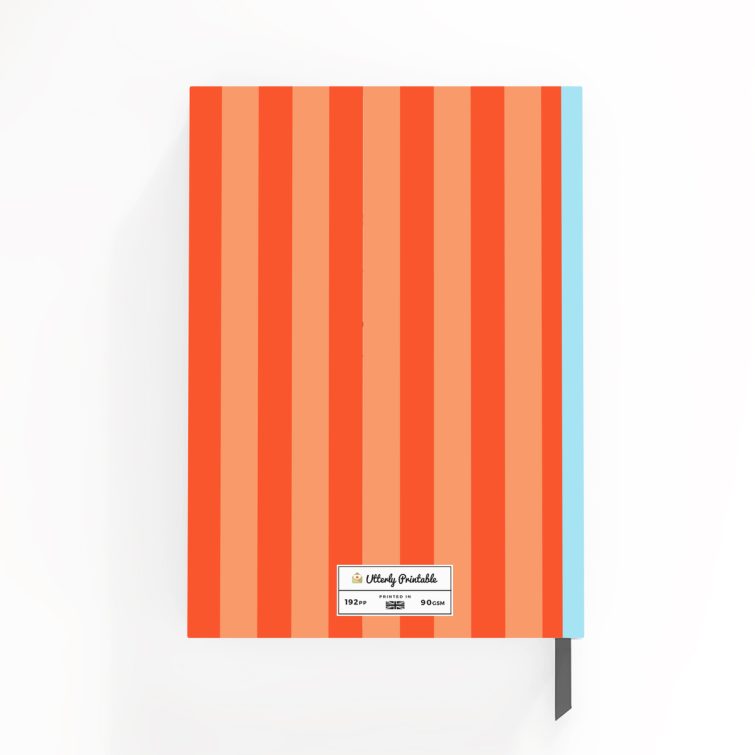 Striped personalised notebook design with one photo on the front cover by Utterly Printable.