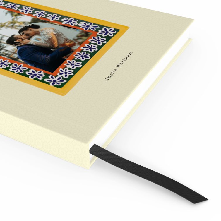 Portrait floral photo cover design for personalised notebooks with one photo placeholder.