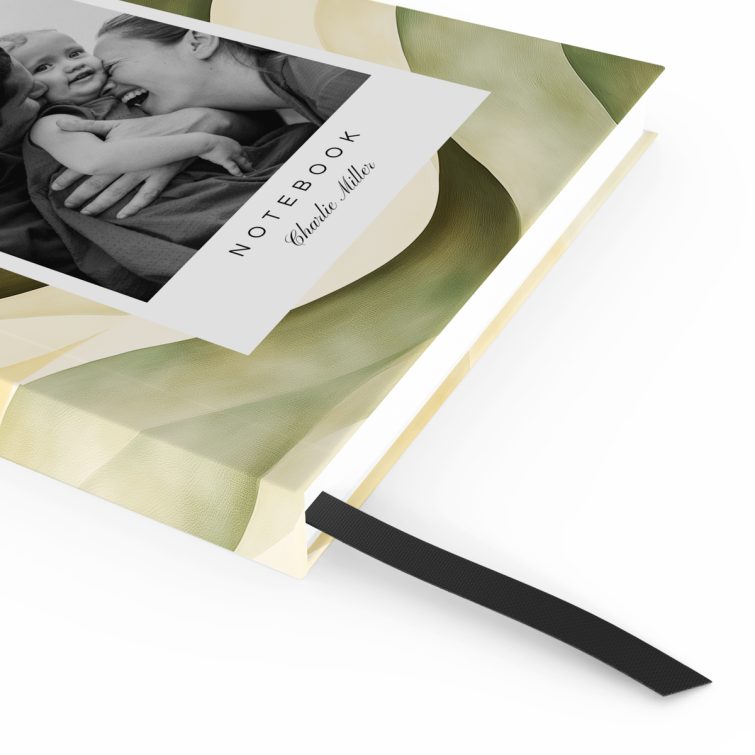 Artistic notebook cover design with a wavy abstract background and one photo placeholder on the front.