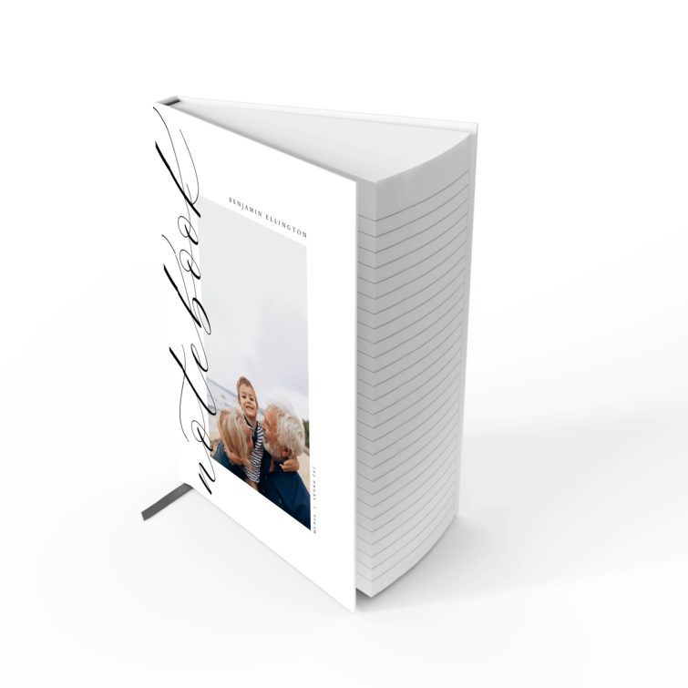 Portrait orientation personalised notebook design with one photo on the cover, ideal for custom printing by Utterly Printable.