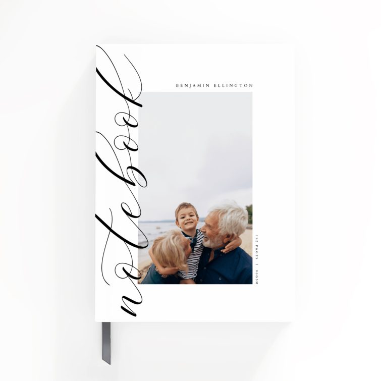 Portrait orientation personalised notebook design with one photo on the cover, ideal for custom printing by Utterly Printable.