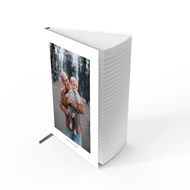 Personalised portrait notebook design with one photo on the cover by Utterly Printable.