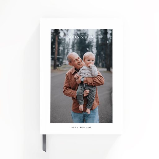 Personalised portrait notebook design with one photo on the cover by Utterly Printable.