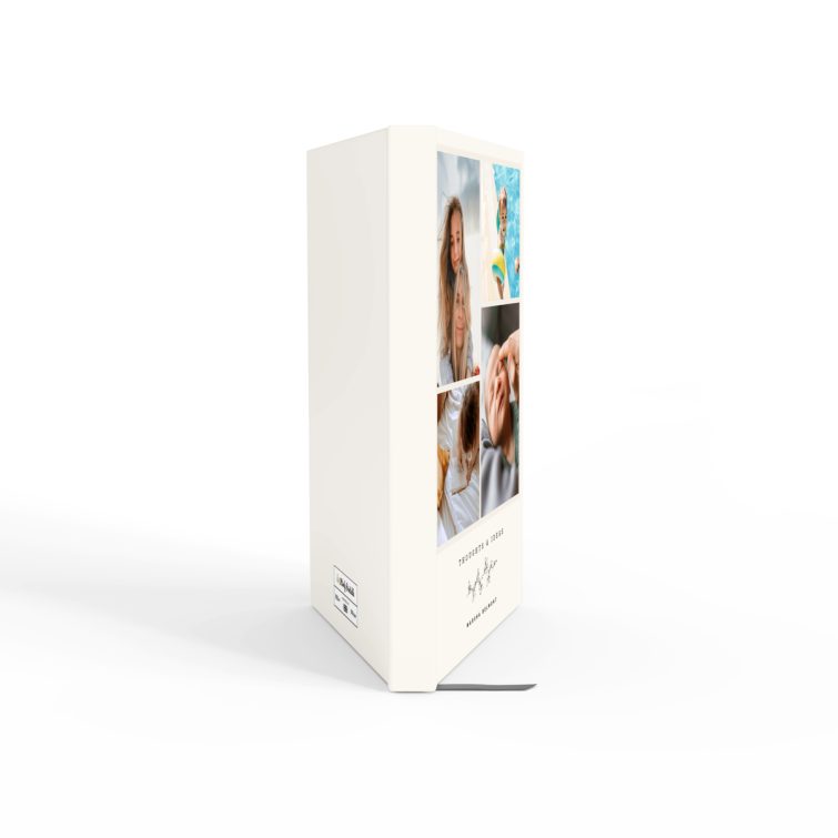 Customised portrait notebook design with four photos on the cover for personalisation by Utterly Printable.