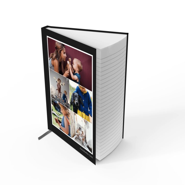 Portrait orientation notebook cover design featuring five photos on the back cover, created by Utterly Printable in the UK.