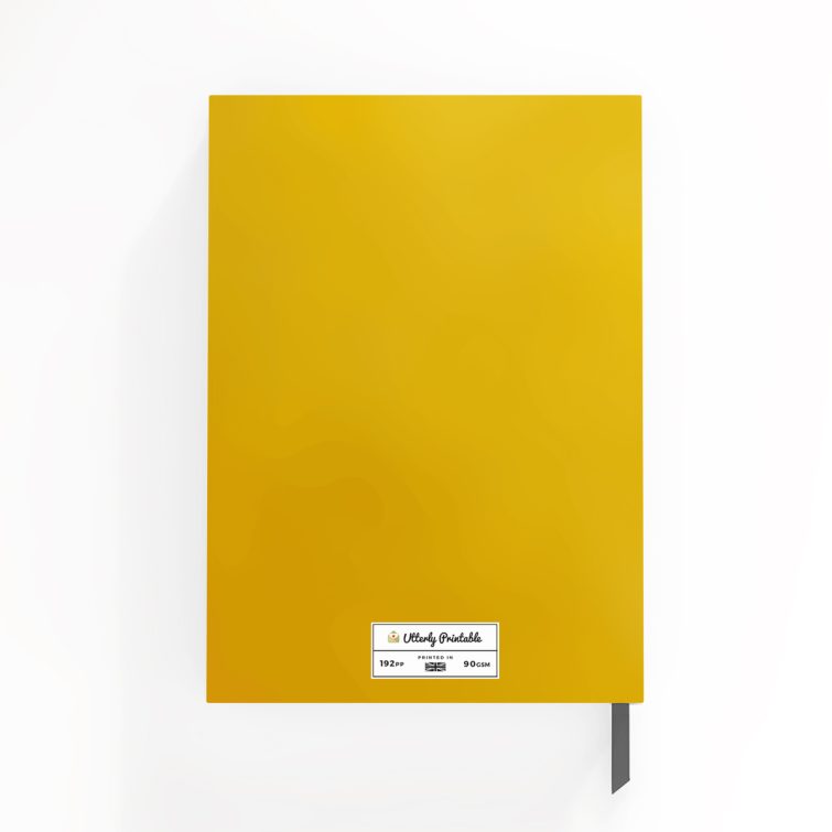 Floral personalised notebook design with one photo on a yellow background by Utterly Printable.