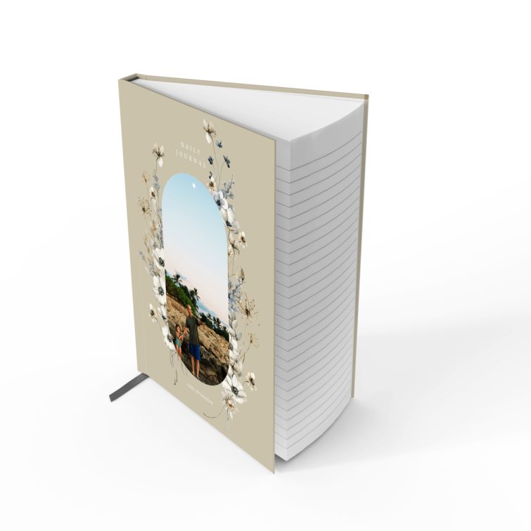 Elegant floral-themed portrait notebook cover design with one photo.