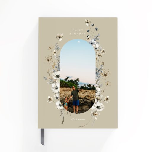 Elegant floral-themed portrait notebook cover design with one photo.