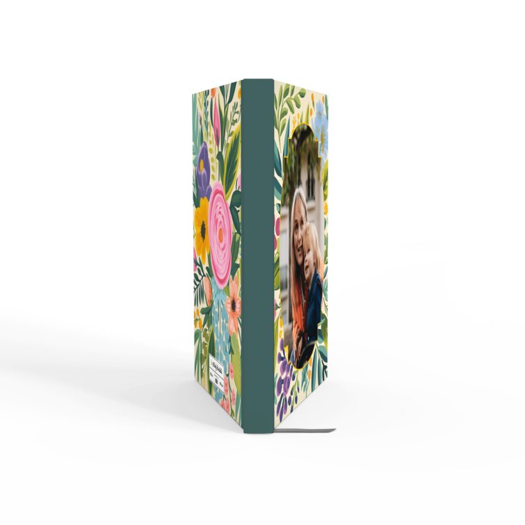 Floral design notebook cover with one photo insert, portrait orientation for personalised printing by Utterly Printable.